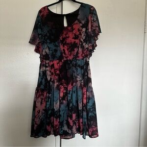 NWOT Torrid Black, Pink, Teal Fully Lined Tiered Mini Dress